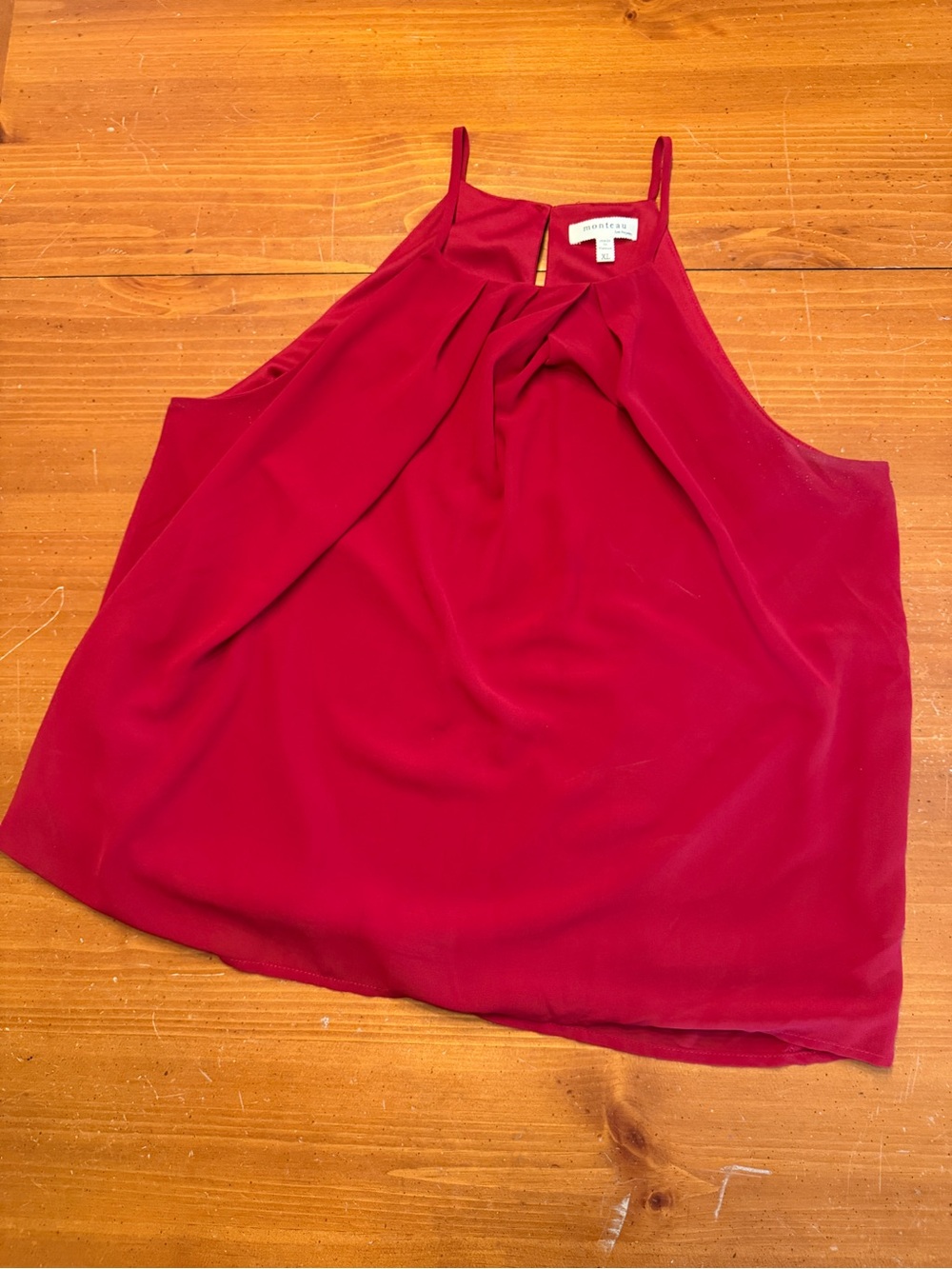 Monteau Bright Red Pleated Halter Camisole
